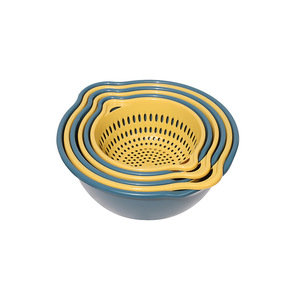 Double Layer Plastic Drain Basket Set For Kitchen Vegetable Fruit Washing Blue Purple Beige Colanders Strainers - Product Image 4