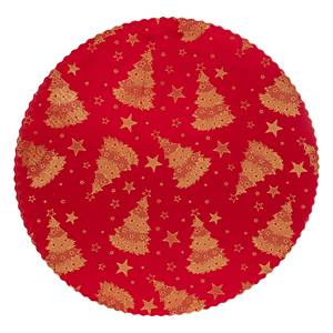 Sous-plat en velours avec motif d'arbre de Noël rouge/doré DIAM. 38CM - Product Image 1