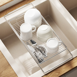 Égouttoir de sol transfrontalier moderne et simple pour évier, panier de drainage pour <span class=keywords><strong>lave</strong></span>-<span class=keywords><strong>vaisselle</strong></span>, support de rangement télescopique en acier inoxydable pour bols - Product Image 3
