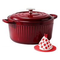 Cocotte en fonte émaillée de 5,5 QT avec couvercle et maniques en coton