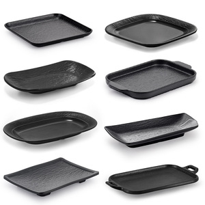 Plateau de service rectangulaire en mélamine noir imitation porcelaine pour restaurant, barbecue, hôtel, café et thé - Product Image 1