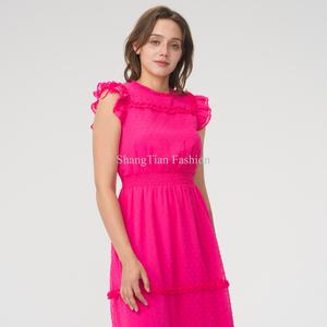 Robe midi d'été personnalisée pour femme 2025, 100 % coton, sans manches, décontractée et tendance avec volants, motif uni tissé, offre spéciale - Product Image 3