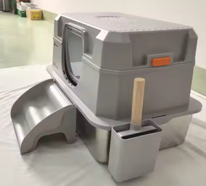 Toilette pour chat surdimensionnée en acier inoxydable conception anti-éclaboussures, bac à litière de luxe fermé et facile à nettoyer, fournitures pour animaux de compagnie personnalisées en gros - Product Image 1