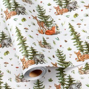 MAYPLUSS Christmas Wrapping Paper 17 In X 33 Feet Watercolor Forest Animals Eco-Friendly Gift <b>Wrap</b> Craft Use - Product Image 1