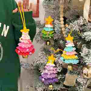 Dopamined Christmas Bell Ornament Colorful Knitted Yarn <b>Plush</b> Soft Tree Car Hanging Pendant Handmade Keychain Holiday Accessory - Product Image 5