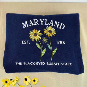 Maryland State brodé sweat à capuche motif 3D avant aux yeux noirs Susan fleur tissu tissé automne/hiver Badge Est. 1788 - Product Image 2