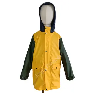 custom top seller kids PU jacket raincoat with welded seam kids color block rain jacket for winter