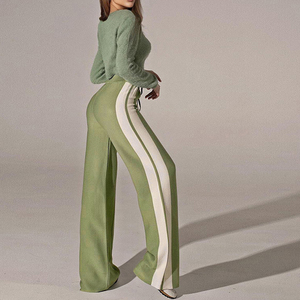 צבע ניגודיות פס רחב רגליים מכנסי טרנינג מכנסי טרנינג נשים סתיו חדש נשים מותן גבוה דק מכנסי אופנה רפויים - Product Image 5