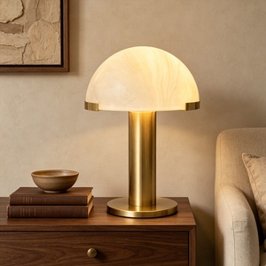 Lámpara de Mesa de Alabastro Natural con Forma de Hongo, Acabado Metálico Personalizado para Villa, Hotel, Dormitorio, Escritorio - Product Image 1