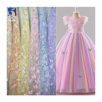 YX809 Rok Tulle 3D Bordir Payet Dua Warna Motif Kupu-kupu Bunga untuk Anak Perempuan, Kain Rok Tulle Payet 2025