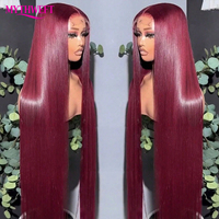 Wig Rambut Vietnam Burgundy 99J Raw, Wig Frontal HD Lace 13x6 Tanpa Lem, Wig Rambut Manusia Virgin Raw Pre Plucked untuk Wanita Kulit Hitam
