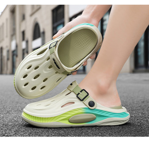 Sandales d'été à bout rond respirantes avec bandeau pour hommes, pantoufles à semelle épaisse antidérapantes, chaussures de bureau ajourées, chaussures de sport décontractées pour l'extérieur et la plage - Product Image 4