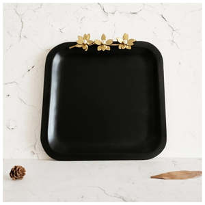 Beautiful Black Square Tray With Floral <b>Border</b> For Restaurant Wedding Hotel Home Usage in Low Price - Product Image 3