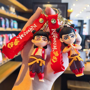 Wholesale Custom Miniature Nezha Figurine Carabiner Keychain Unique Chinese Cartoon Character Charm 3D Plastic Art Eco-friendly