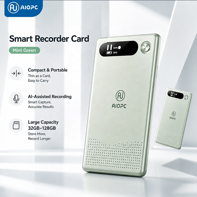 Portable AI Recorder Card for Meetings Calls Interviews 2/4 Mic 32GB-128GB Storage Long Recording Time