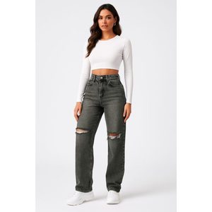 กางเกงยีนส์เดนิมสีเทาทรงหลวมสไตล์หรูหราสำหรับผู้หญิง เอวสูง ทรงหลวมสบาย ผ้าเนื้อนุ่มยืดหยุ่น ผลิตจากวัสดุที่เป็นมิตรต่อสิ่งแวดล้อม ทนทาน - Product Image 1