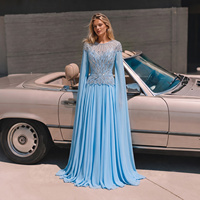 Robe de bal élégante en mousseline avec appliques et perles Sharon Said SS104, style musulman, pour soirée formelle, robe de mariée avec cape, inspirée des tenues arabes saoudiennes