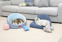 Lit pour chat ovale de luxe en mousse à mémoire de forme, orthopédique, avec logo personnalisé disponible en gros (OEM)