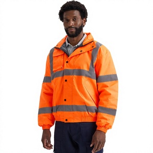 Veste de travail haute visibilité pour homme, orange, uniforme de sécurité réfléchissant, fermeture éclair sur le devant, matière polyester - Product Image 1