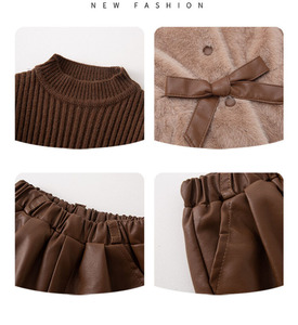 Vente en gros de vêtements d'hiver pour enfants style décontracté <span class=keywords><strong>pull</strong></span> de chameau gilet à nœud épaissi tenue courte pour filles de 7 <span class=keywords><strong>ans</strong></span> - Product Image 3