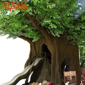 Big Indoor Project Decorative Artificial Wide Trunks Ficus And Banyan Tree Fake Tree With Door