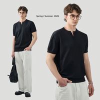 T-shirt décontracté uni en maille de haute qualité pour homme APO, col en V, 290g, doux, respirant, coupe régulière, épaules tombantes