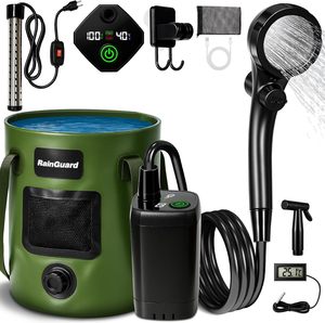 Douche extérieure portable 6000mAh Pompe de douche de camp rechargeable avec chauffe-eau à immersion Seau pliable 6.6 Gal 4 modes de pulvérisation - Product Image 1