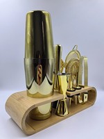 Perlengkapan Barware Baja Tahan Karat Pabrik, Set Peralatan Bartender, Shaker Koktail Boston, Hadiah Perjalanan, Dudukan Bambu - Logam Premium