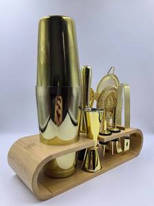 Fábrica de acero inoxidable Barware Kit Bartender Tools Set Boston Cocktail Shaker Travel Gift Bamboo Stand-Premium Metal - Product Image 6