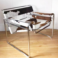 Fauteuil design moderne avec structure en acier inoxydable et cuir véritable, fauteuil d'appoint pour salon, bureau à domicile