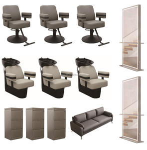 Ensemble de Mobilier de Salon Moderne en Cuir Synthétique PU Noir, Incluant un Fauteuil Lave-Tête avec Cuvette Noire, Chariot de Barbier pour Usage Esthétique - Product Image 1