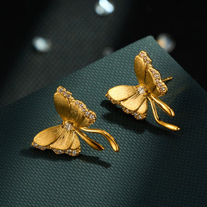 Butterfly Stud <b>Earrings</b> Gold Plated Zircon Inlaid S925 Silver <b>Posts</b> Fashion Jewelry Gift - Product Image 3