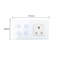 Interrupteur tactile intelligent WiFi Tuya avec prise murale britannique 4 gangs, contrôle tactile, moniteur de puissance