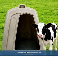 Igloo en plastique pour veau, niche d'isolement pour veau de ferme laitière avec clôture galvanisée et bols en acier inoxydable