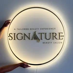 Acrylic Salon Sign Business Name Illuminated Signage Gold Mirror 3d Logo Type Sign