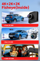 Caméra embarquée Carlover 10,99 pouces 4K Fisheye 3 caméras GPS WiFi vision nocturne IA avec capteur G 3 axes enregistrement en boucle 24h enregistreur vidéo