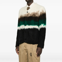 Cardigan en maille mohair duveteux à rayures dégradées personnalisé OEM pour homme, col en V, boutonné, color block, pull tricoté ample et duveteux, vêtement d'extérieur