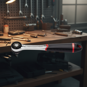 Llave de trinquete de 3/8 con mango negro y detalles rojos para uso mecánico - Product Image 3