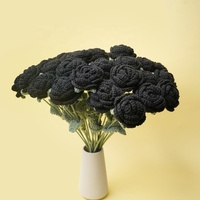 Décoration de la maison Bouquet de fleurs de simulation fait à la main Rose noire fil de laine éternel artificiel tricoté fleur Crochet fleur