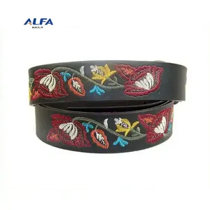 Alfa Top Selling Products In Woman Split Leather Custom Embroidered Belts