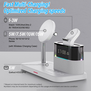 Chargeur sans fil rapide 15W avec lampe de nuit RGB et réveil numérique, station de charge sans fil magnétique pour téléphone portable - Product Image 6