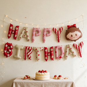 Ballons lettres « <span class=keywords><strong>Anniversaire</strong></span> » motif ours fleuri rouge et rose, bannière Joyeux <span class=keywords><strong>Anniversaire</strong></span> pour décoration de fête - Product Image 4