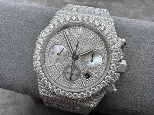 นาฬิกาเพชรเรืองแสงตามสั่งคุณภาพดีตามต้องการนาฬิกาเคลื่อนไหว7750 41มม. 26331 Chrono VVS เพชรเม็ดเพชรสีขาว - Product Image 4