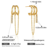 Pendientes de Aro Huggie Apilables de Acero Inoxidable con Cadena Triple de Oro PVD de 18K, Estilo Múltiple, con Colgante de Estrella CZ y Borla de Cuentas para Mujer