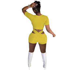 2023 Custom logo Summer Loungewear Suit Causal Sport <strong>White</strong> <strong>2</strong> <strong>Piece</strong> Short <strong>Set</strong> Crop Top Short <strong>Sets</strong> for Women - Product Image 6