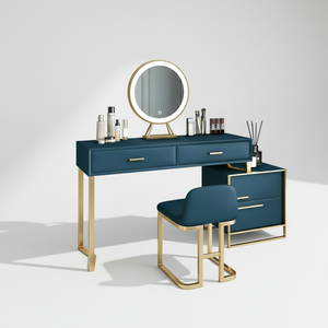 Ensemble coiffeuse éclairée en bois massif avec miroir réglable et tabouret – Bureau de toilette moderne et durable pour chambre, hôtel et salon - Product Image 5