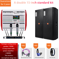 Microphone sans fil double 15 pouces + mélangeur d'amplificateur de puissance 700W * 2CH impédance 8ohm ensemble de trois pièces pour les fêtes à la maison DJ Banquets