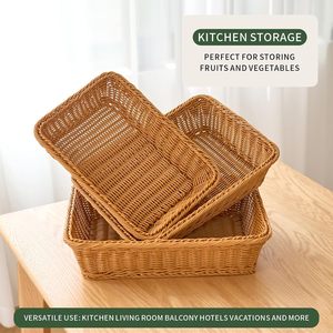 Cesta de Almacenamiento Rectangular Hecha a Mano de Mimbre PP, Cesta de Mimbre para Frutas y Verduras, Cesta para Exhibición de Pan - Product Image 5