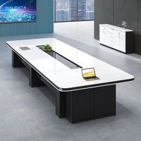 Table de conférence moderne blanche haute brillance en forme de U, grand bureau de réunion pour salle de conseil, mobilier de bureau multimédia pour la formation