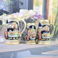 Chope à bière allemande classique en porcelaine de haute qualité avec couvercle en aluminium 1L, écologique, réutilisable, promotionnelle, souvenir pour bar à domicile